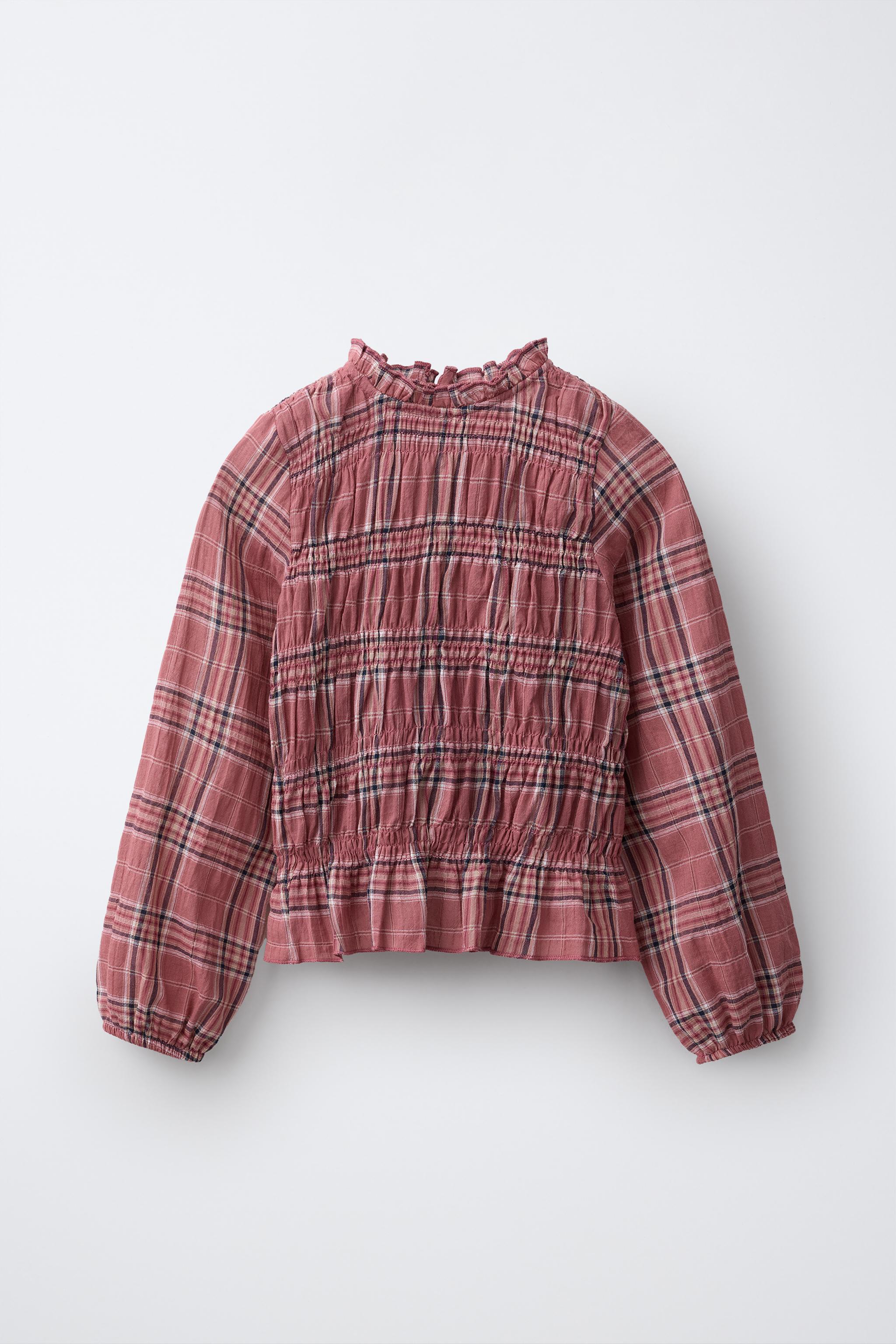 PLAID GATHERED ELASTIC SHIRT